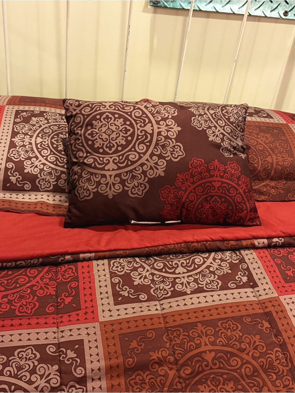 Mainstays Comforter Set Full  Maroon, Tan and Brown Shams & Pillow